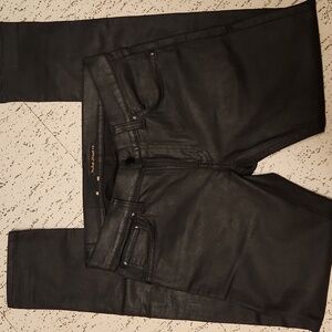 Nudie Jeans Co Black Wax Coated Stretch Slim Tapered Fit Jeans